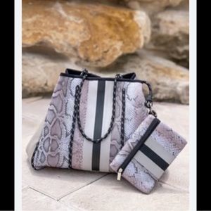 Neoprene Snakeskin Print Tote Bag